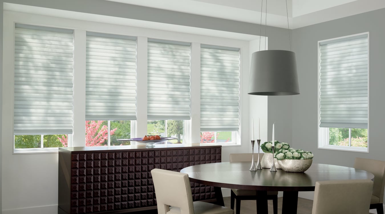 Cordless motorized shades in a Boise dining room